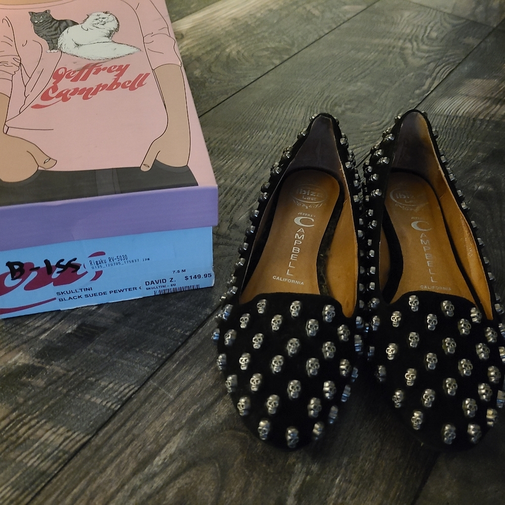 Jeffrey campbell black suede pewter skulltini